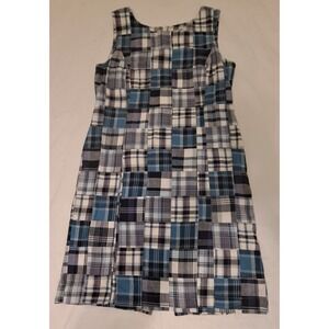 Orvis Dress Womens M Madras Plaid Patchwork Blue Preppy Resort Beach